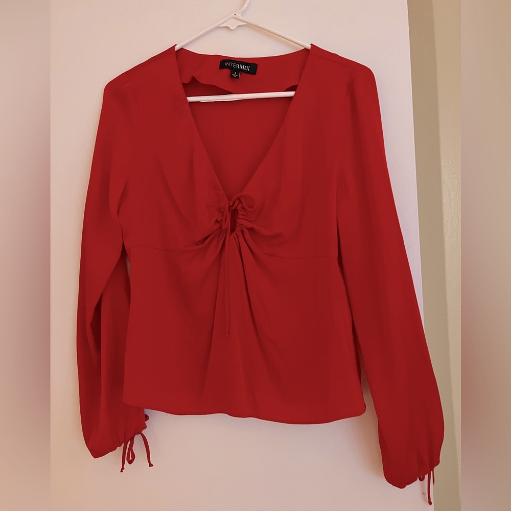 Intermix red silk long-sleeve blouse